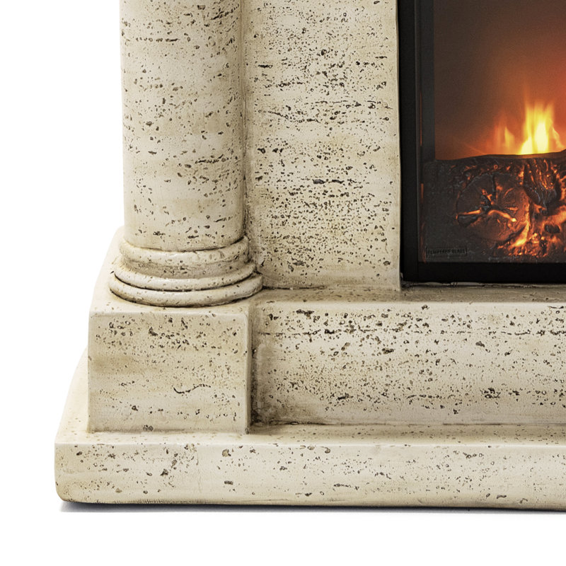44.5"W Freestand Electric Fireplace With Remote Control, Sahara Travertine