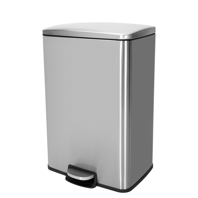 Poubelle à pédale rectangulaire en acier inoxydable 13 gallons