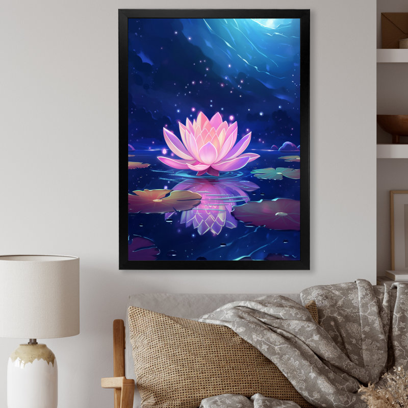 "Pink Lotus Divine Resilience I", reproduction d'art sur toile, H 32 po x l 16 po x P 1 po, Cadre photo noir