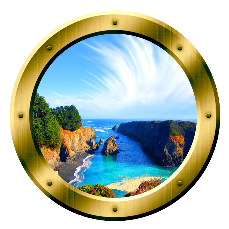 Décalcomanie murale fenêtre ocean view hublot, H 20 po x l 20 po x P 0,01 po, Or