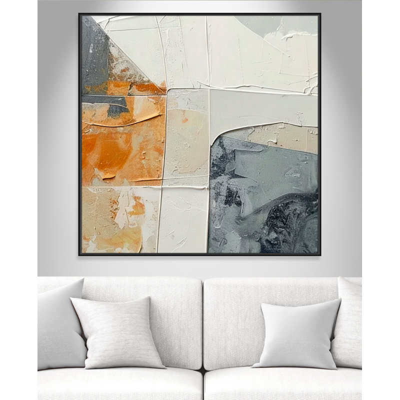 «Plastered II» par Alonza Saunders, L 46,5 po x H 46,5 po, Toile avec cadre, Cadre flottant noir