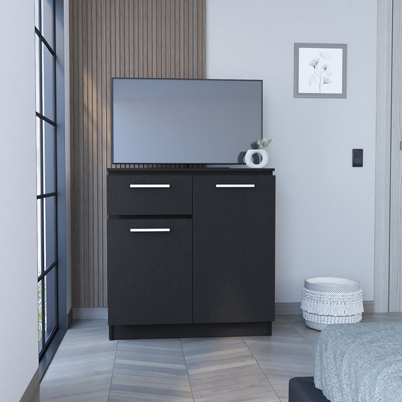 Commode multifonctionnelle Carlin, surface supérieure comme meuble télé, Noir
