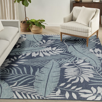 Rectangle Alduina Floral Polypropylene Indoor/Outdoor Area Rug in Blue/White