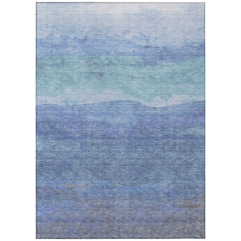 Tapis d'extérieur lavable abstrait bleu sarcelle et bleu ciel Fairwinds 8 pi x 10 pi