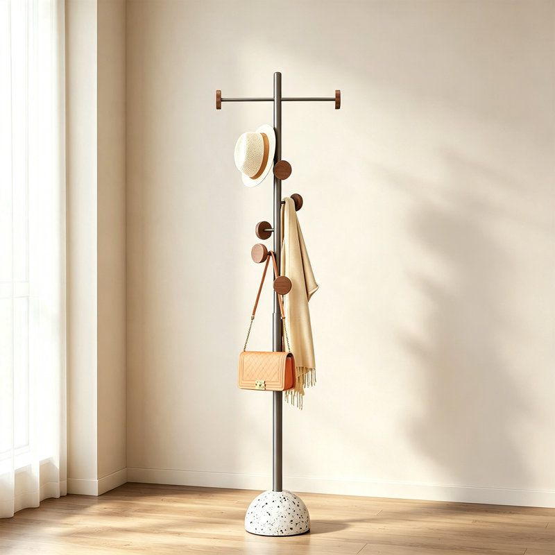 Portemanteau en acier inoxydable avec crochets en bois