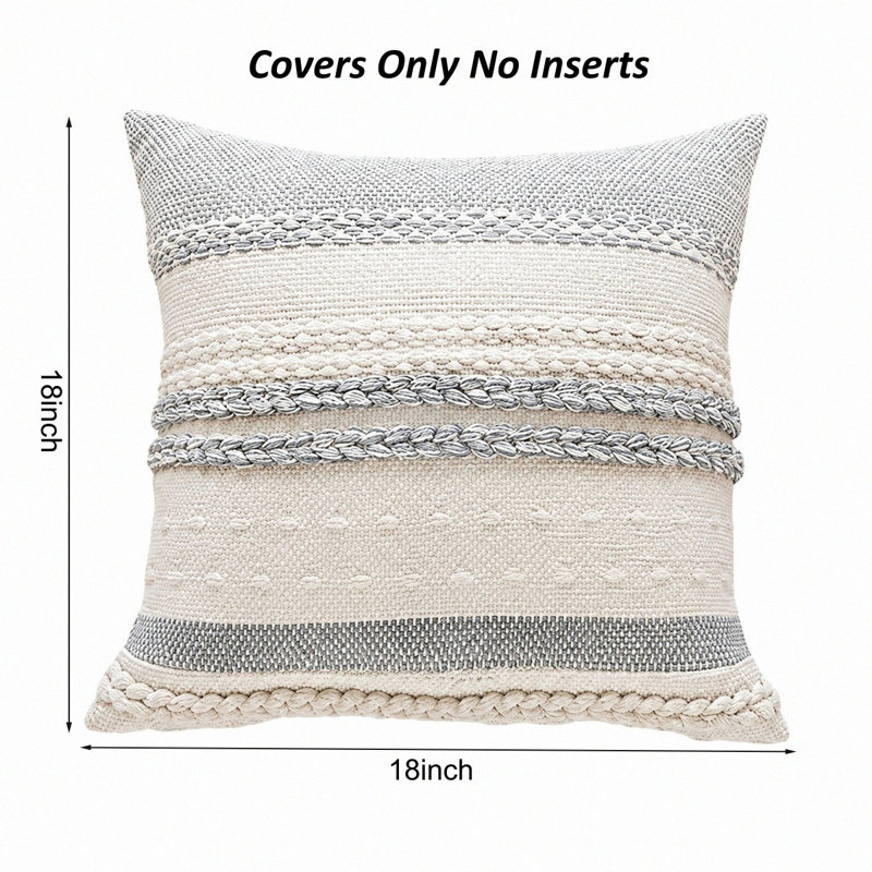 Housses de coussin décoratives 18 x 18 pouces Boho, Gris