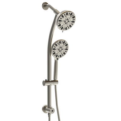 Multi Function Shower System In Brushed Nickel With 4.7" Showerhead, 7 Hand Shower, Adjustable Slide Rain Showerhead & Kit, Nickel, Bar, Stainless Steel Hose Holder