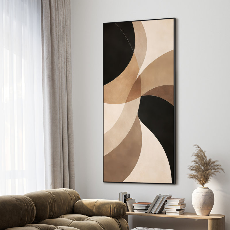 Modern Brown Beige Geometric Abstract Wall Art for Living Room or Bedroom - "Frame Assembly Required (Unfinished Frame)"