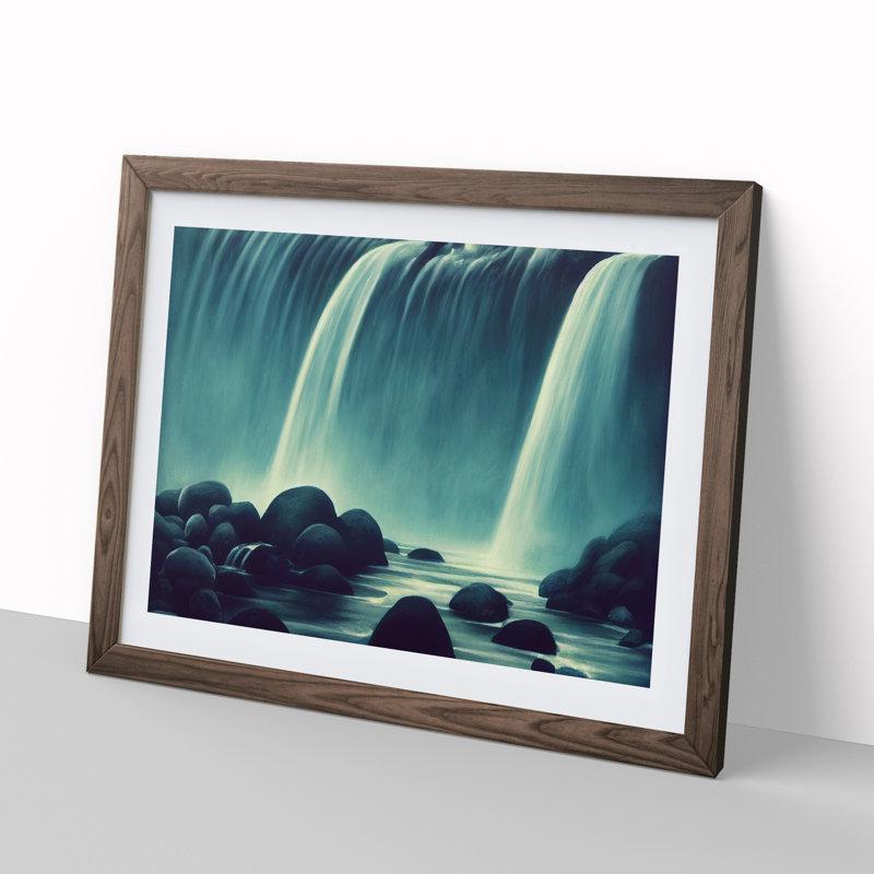 Illuminating Waterfall - Single Picture Frame Print, 46cm H x 64cm W x 2cm D, Walnut