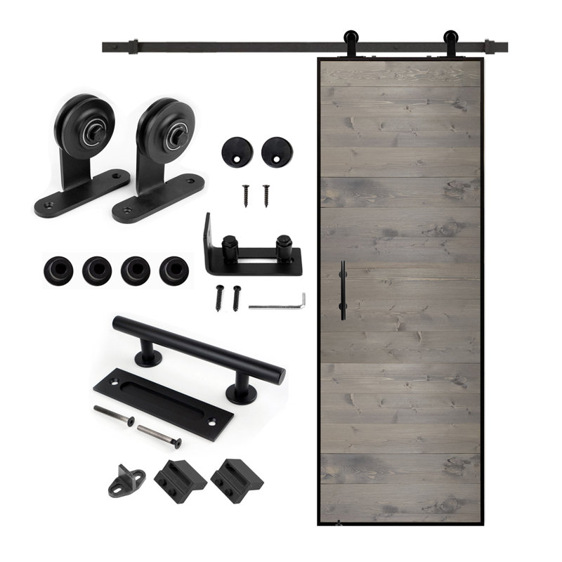 Wood Barn Door with Installation Hardware Kit 84" Height, Elephant Grey, 30" x 84"