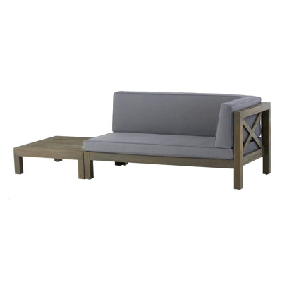 Brava X-Back Corner Bench and Coffee Table Set in Dark Grey Acacia Wood