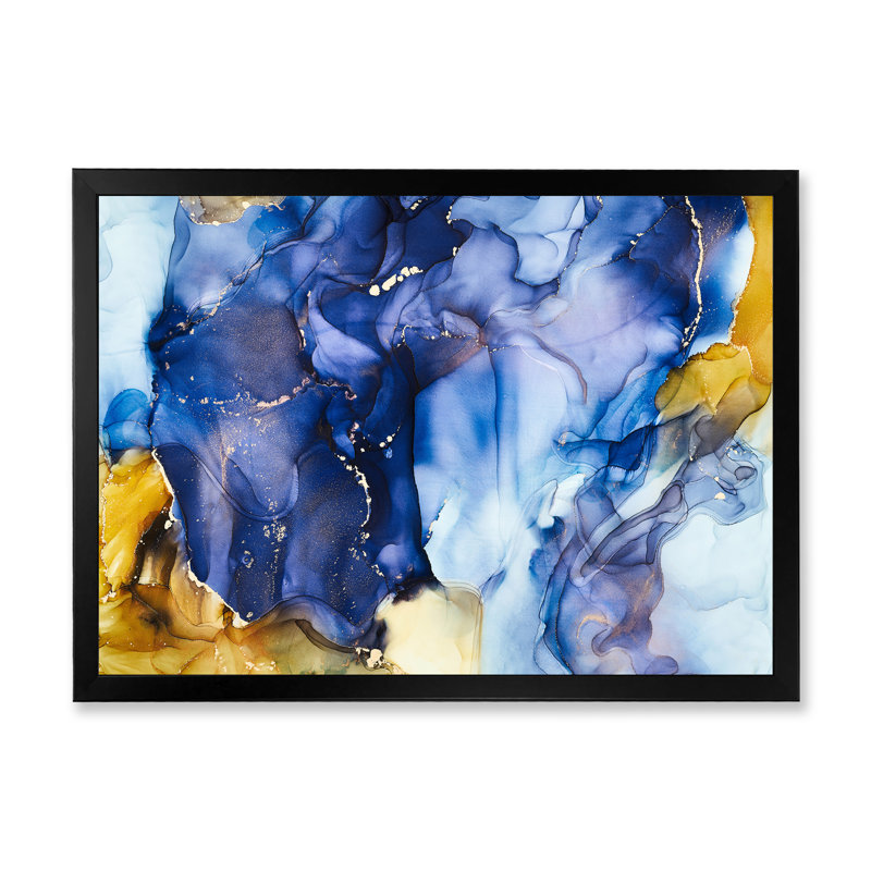 «Blue Luxury Abstract Fluid Art III», reproduction sur toile, H 13,5 po x l 21,5 po x P 1 po, Cadre noir