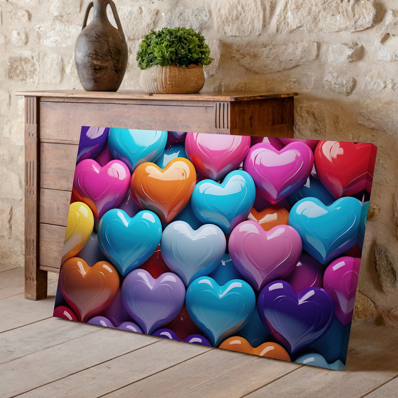 Toile un motif vibrant et fantaisiste avec un tableau d'art mural brillant de cœurs colorés de différentes tailles et nuances, y compris l'art mural sur toile