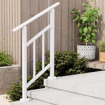 1-2 Step Hand Rails for Outdoor,   Adjustable Steel Stair Railing Kit For Porch, Deck, White
