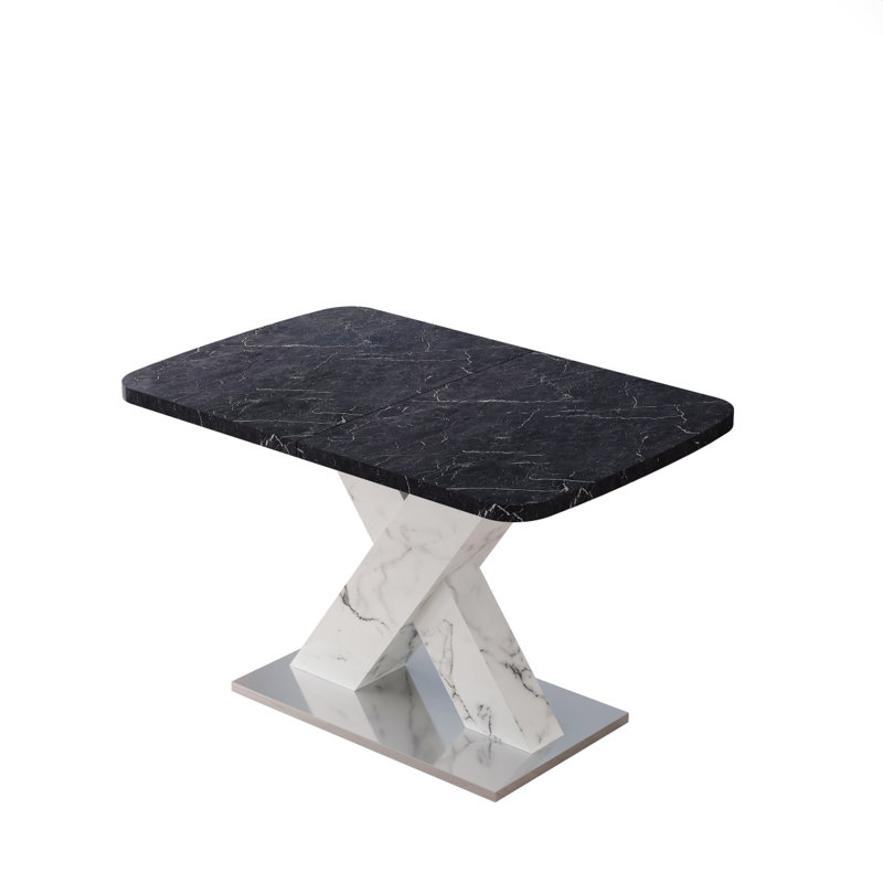 Hine Modern Dining Table Extendable Dining Table Faux Marble Table Top Ktichen Table, White Mable, White Mable