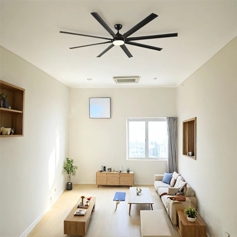 Grand ventilateur de plafond à 8 pales avec lumière et télécommande, 84 po de largeur