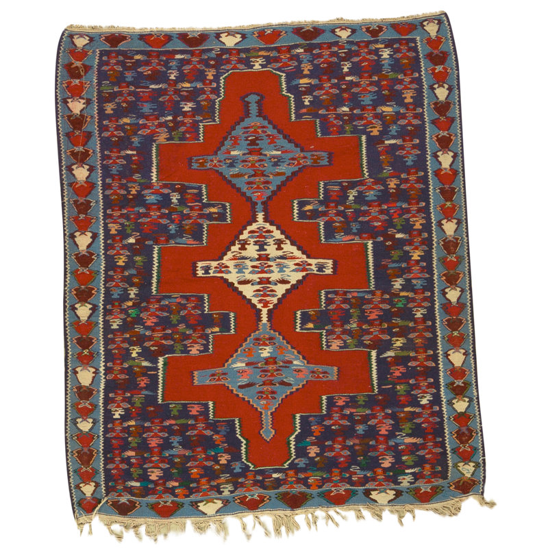 High-Quality Hand-Knotted Red And Navy Area Rug