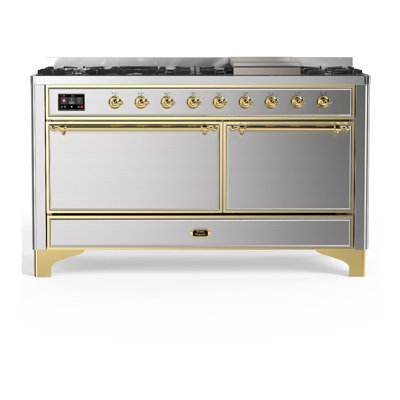 Cuisinière à double combustible ILVE Majestic III Series 60 po avec 9 brûleurs scellés et plaque de cuisson (propane liquide, porte pleine)