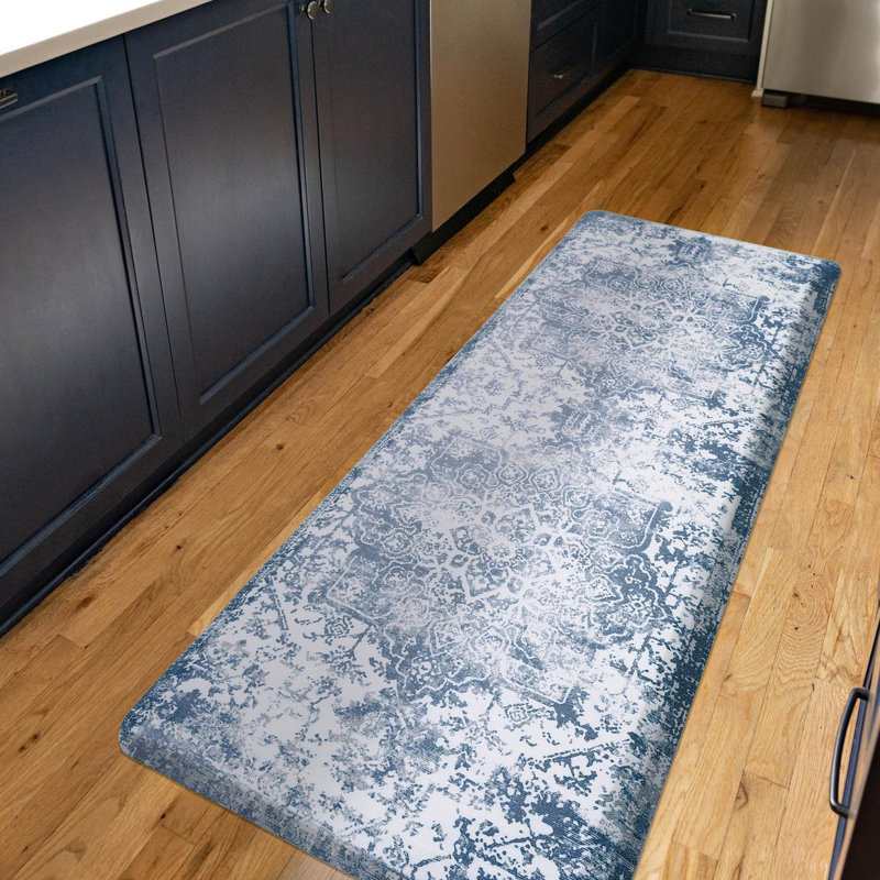 Ranson Traditional Floral Water Resistant Anti-Fatigue Non-Skid Kitchen Mat, Rectangle 2' x 5', Blue