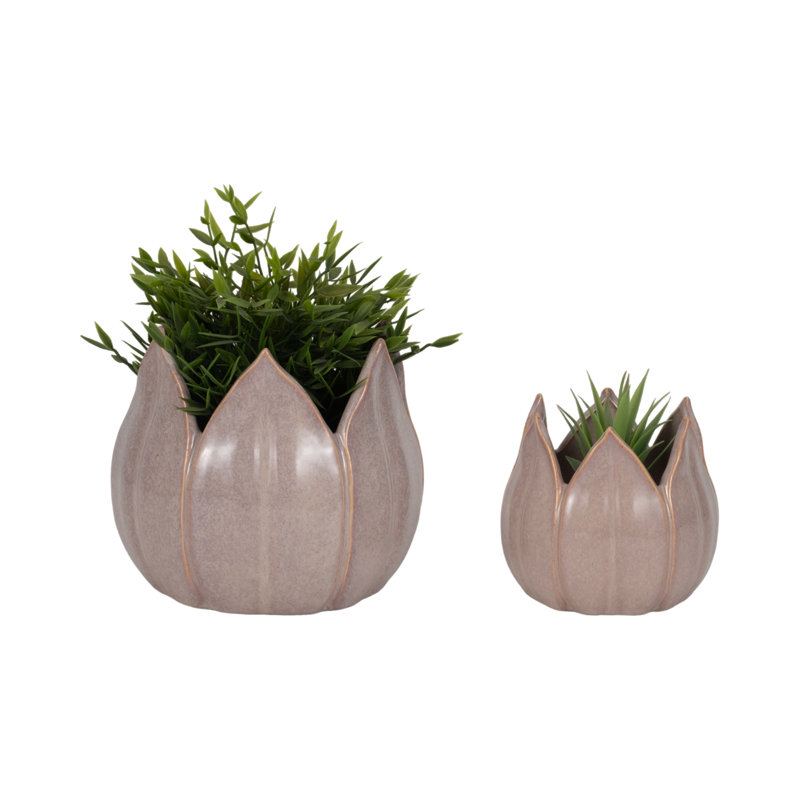 Sagebrook Home 2-Pieces Petal Planters, White, Purple, 7" H x 8" W x 8" D