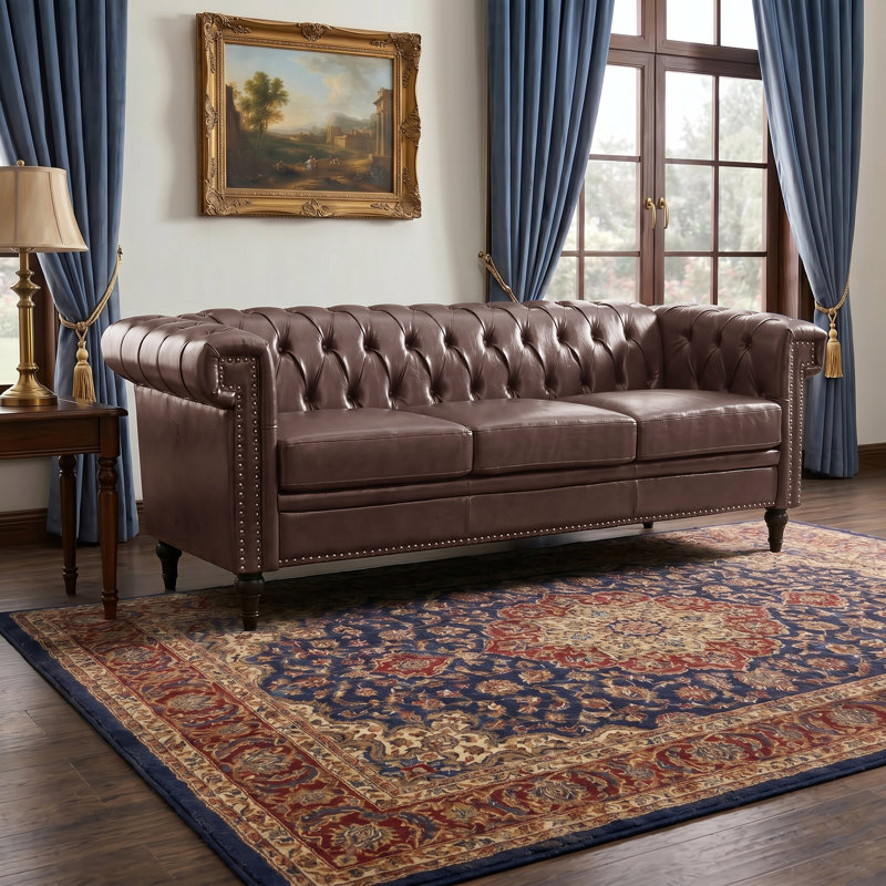83.66'' Faux Leather Sofa, Dark Brown 