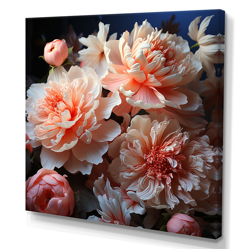«Pink Elegant Peony Dreamscape II», reproduction d'art sur toile, Cadre naturel flottant, H 30 po x l 30 po