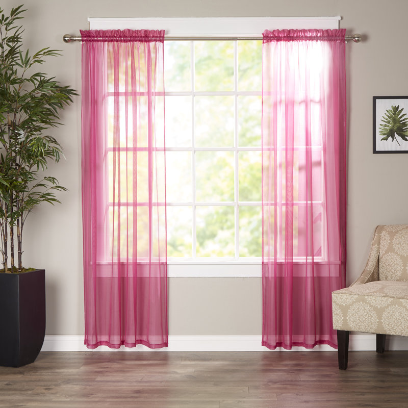 Polyester Curtain Panel, Rose vif, 60" L x 84" L