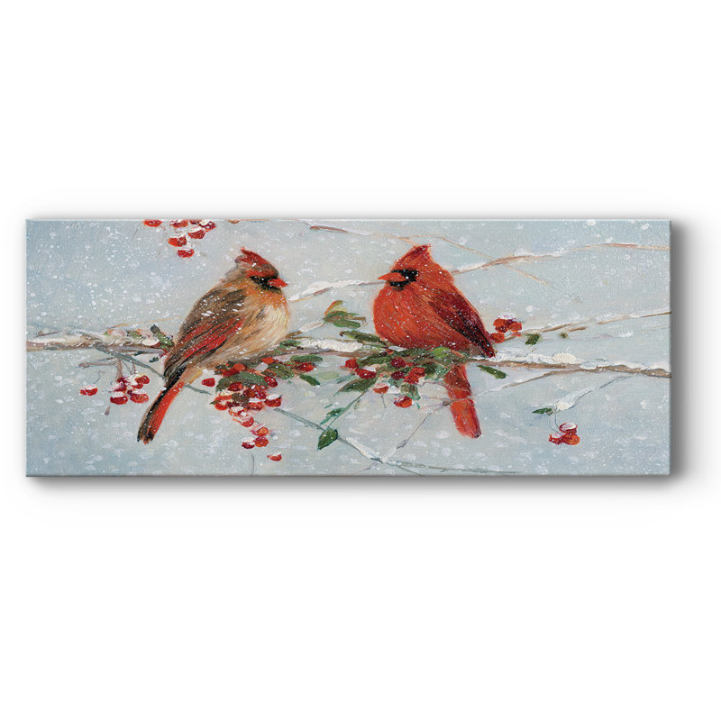 Toile tendue avec châssis Cardinals In Winter - prête à être accrochée, H 24 po x l 60 po x P 1,5 po