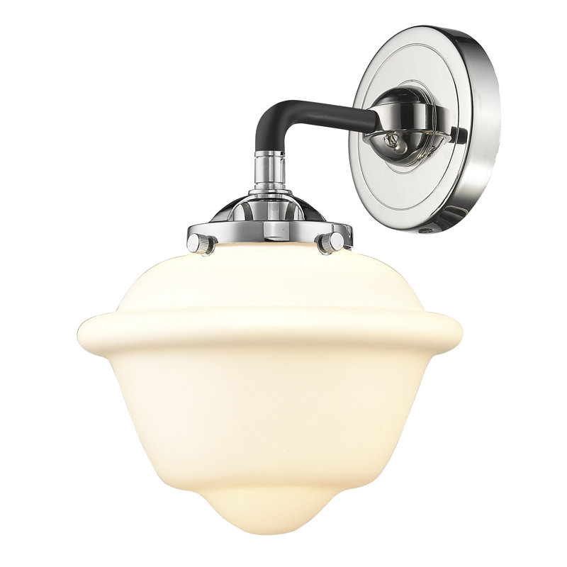 Boligee Armed Sconce, Matte White, 6 Watt Vinage LED Bulb, Black/Polished Nickel