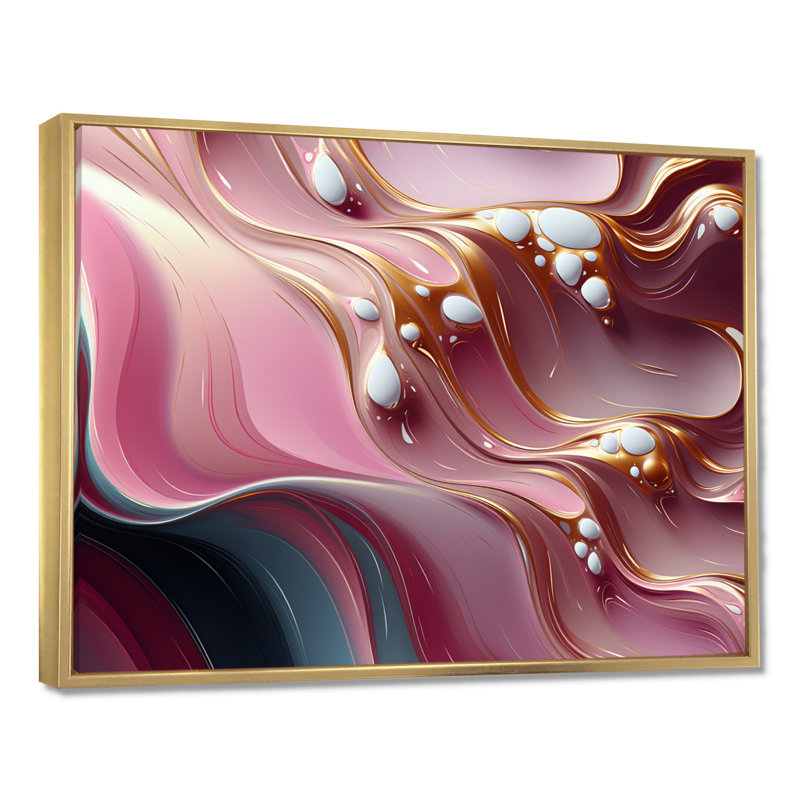 «Gold Streams», art mural vagues, Toile avec cadre flottant or, H 16 po x l 32 po x P 1 po