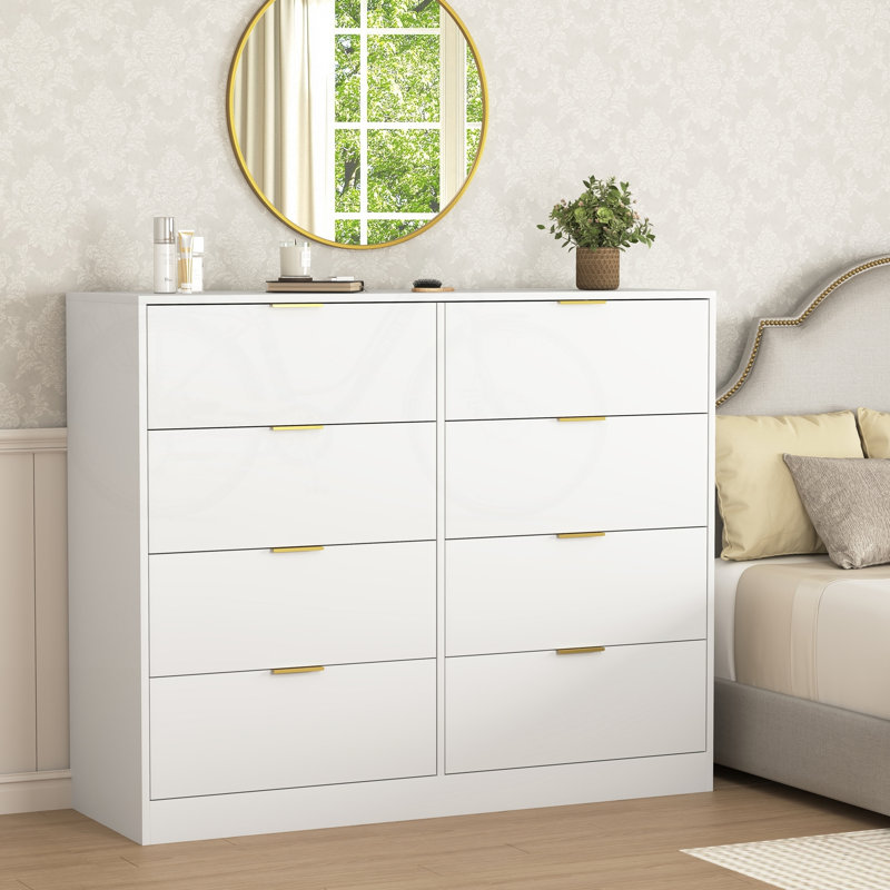 Commode 8 tiroirs pour chambre à coucher, commode de chambre moderne en bois, commode 8 tiroirs, commode haute pour placard, organisateur de commode pour le salon, placard, couloir blanc