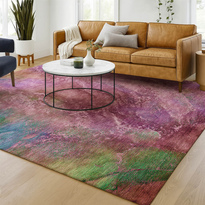 Premium Machine Washable Mayfield AMF2308 Abstract Rug, 3' x 5', Blush