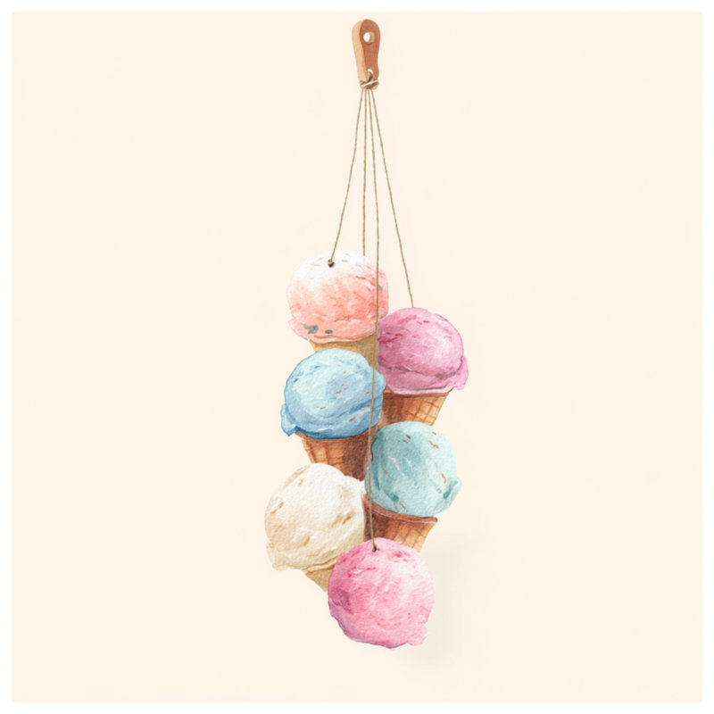 Toile de galerie de cônes de crème glacée empilées en plusieurs tailles, 20 po x 30 po