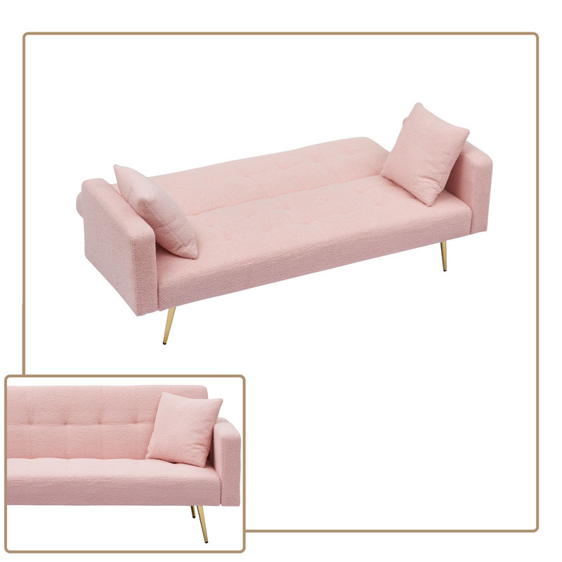 Canapé-lit convertible moderne avec pieds dorés, revêtement Boucle, Rose