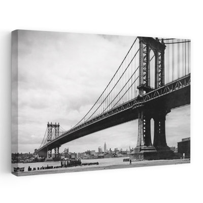 1930S View Of Manhattan Bridge Across East River From Brooklyn New York City Ny Usa Classic Retro Vintage City Wall Art