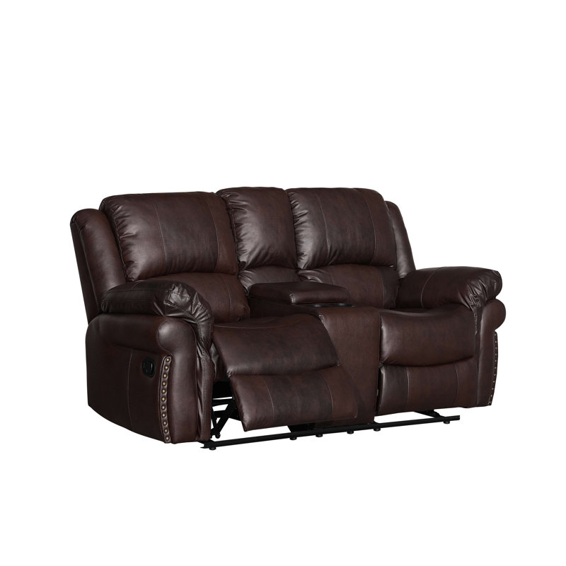 Causeuse inclinable manuelle en cuir végétal super doux et moderne de 73,2 po Adele, Brun