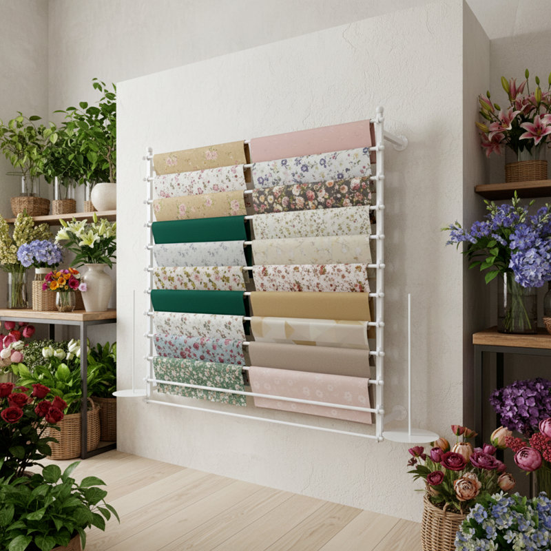 47.24'' Wall-Mounted Display Rack Wrapping Paper Ribbon Holder, White