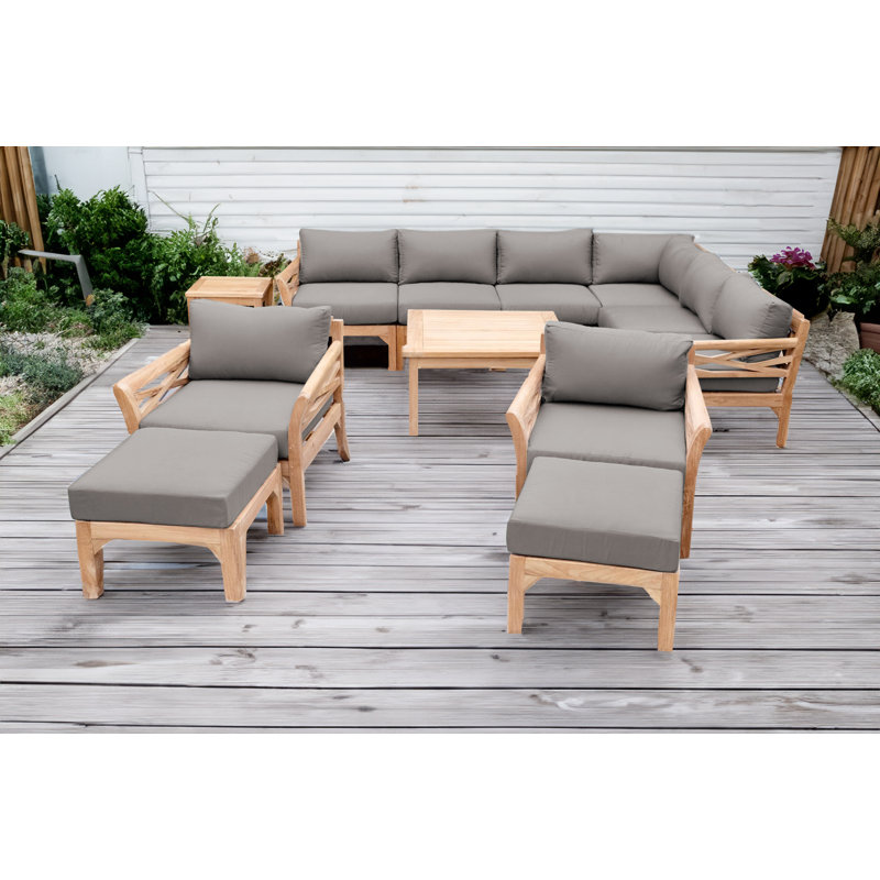 Ensemble de conversation d'extérieur en teck pour 4 personnes avec coussins Monterey, Taupe