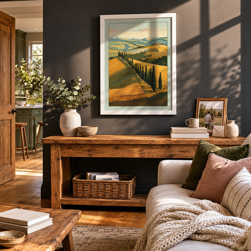 Tuscan Hillside Rustic - Framed Print, A1 - 84.1 x 59.4 cm, White