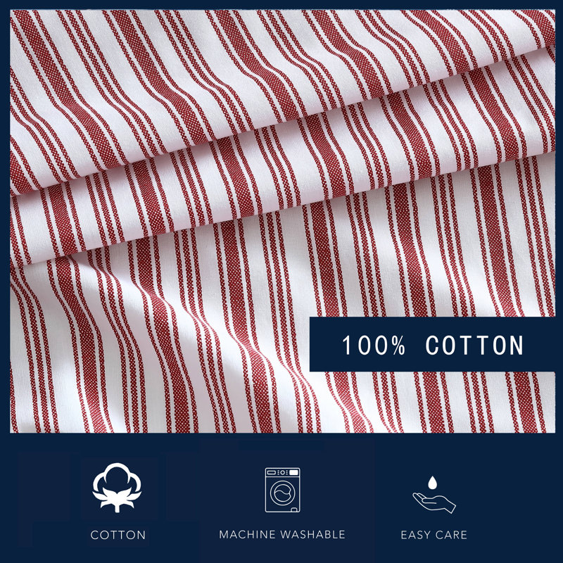 Twin White and Red Cotton Percale Sheet Set