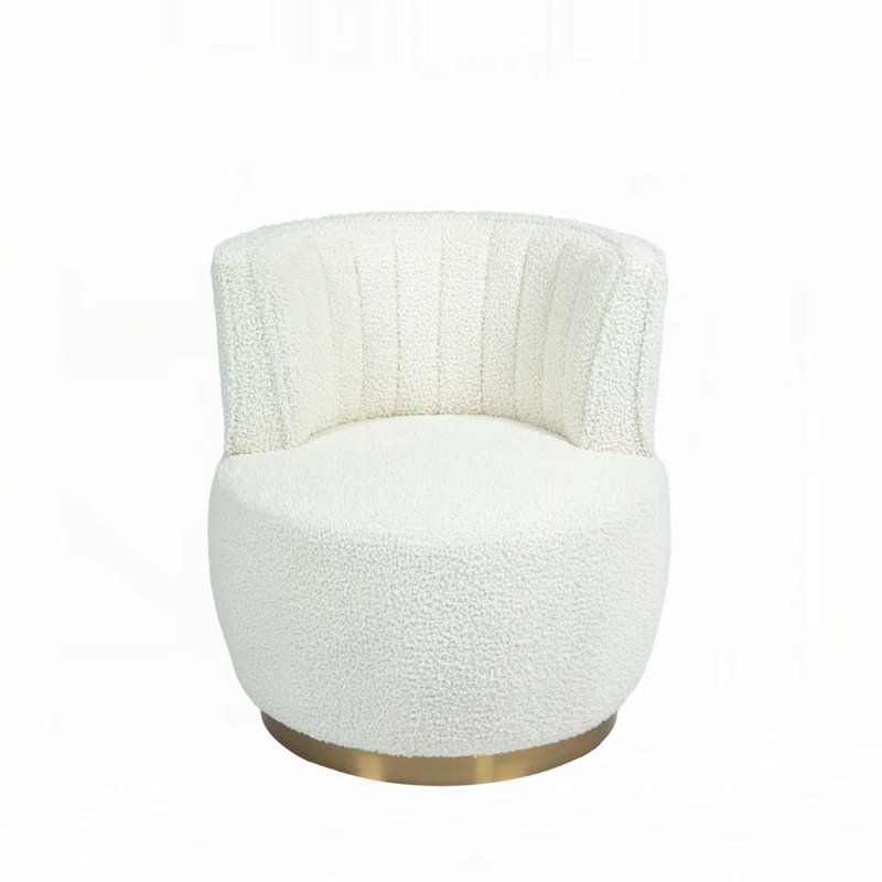 Accent Swivel Armchair Barrel Chair, White Teddy