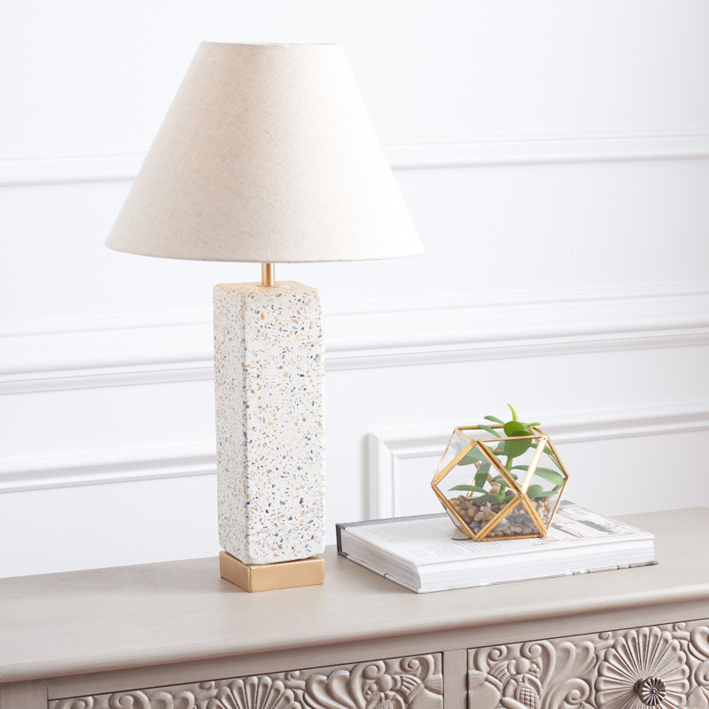 Natural Concrete Table Lamp with Off-White Linen Shade