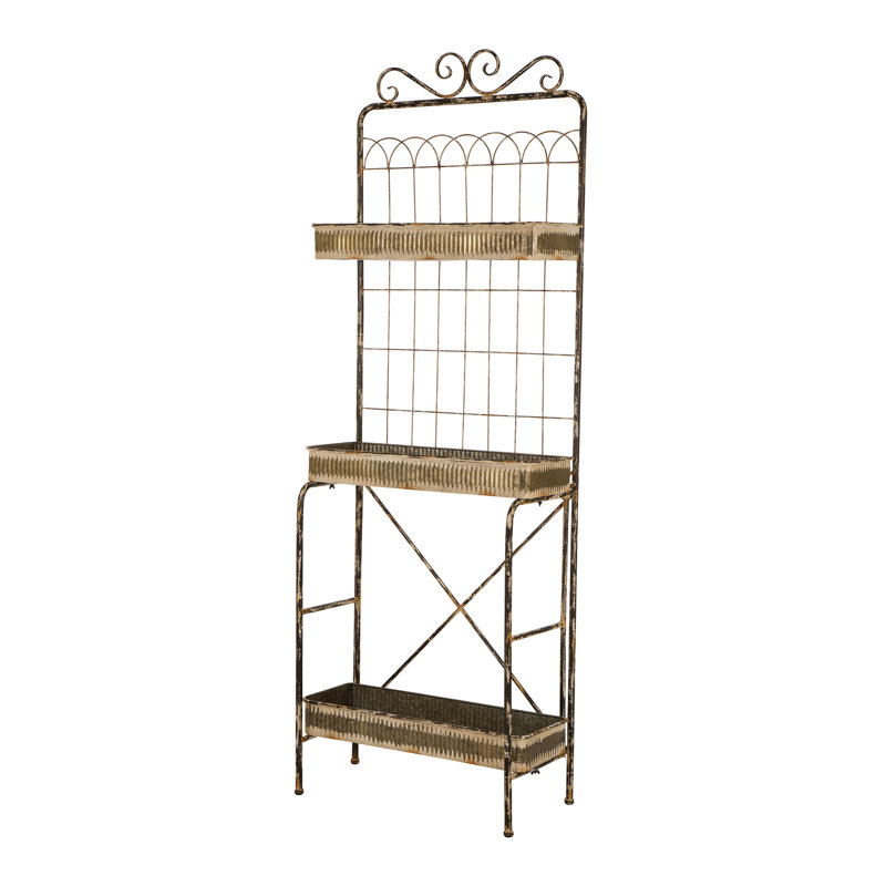 Rustic Weathered Metal 3-Tier Bakers Rack