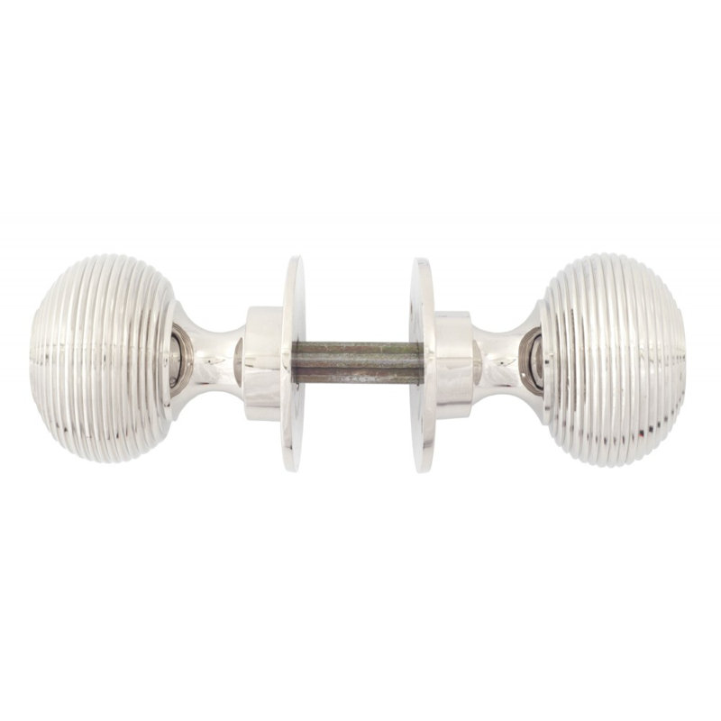 Aged Brass Beehive Mortice/Rim Knob Set, Polished Nickel