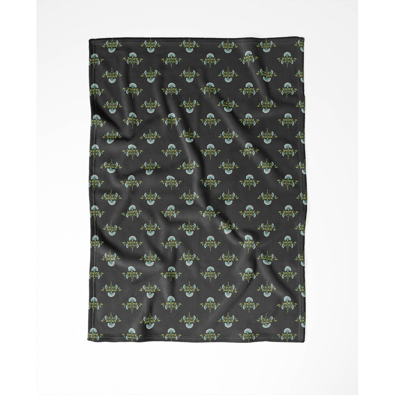Couverture en velours de polaire Flora, Floral gris anthracite, L 60 po x l 50 po