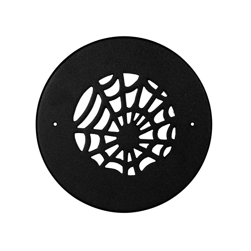 Évent d'aération rond 5 po Spooky Gothic (taille totale de la façade 6-1 / 2 po), Mur avec trous de vis, Noir thermolaqué