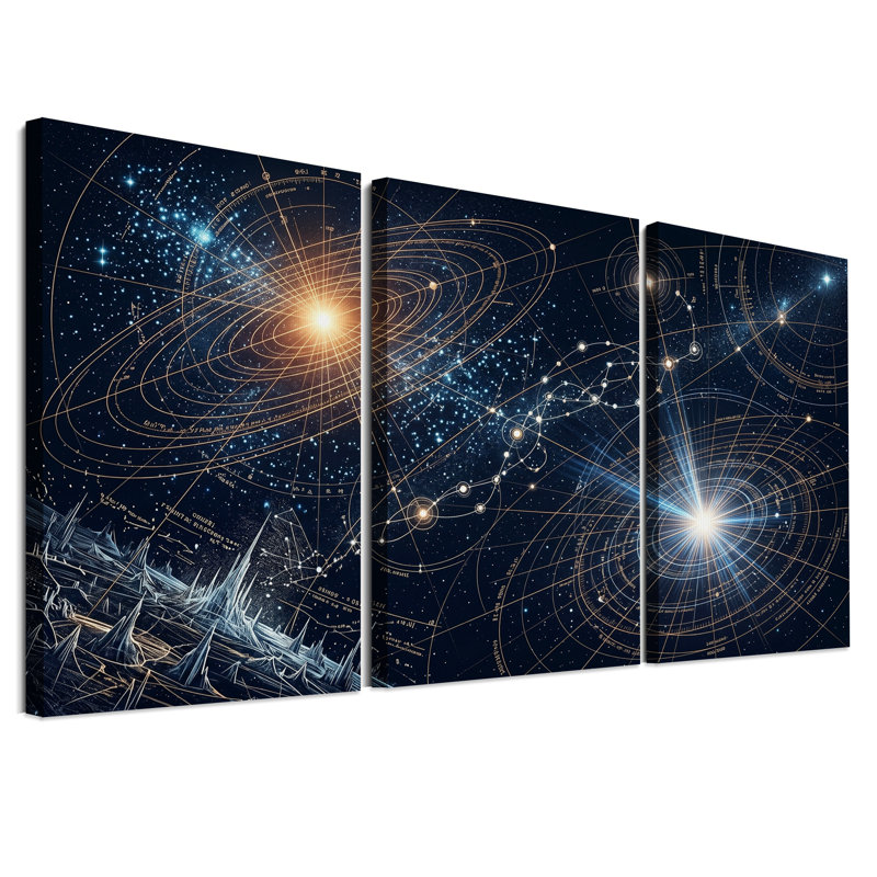 Ensemble de 3 toiles en forme d'étoile avec orbes et étoiles bleues, H 36 po x l 24 po x 3 pièces