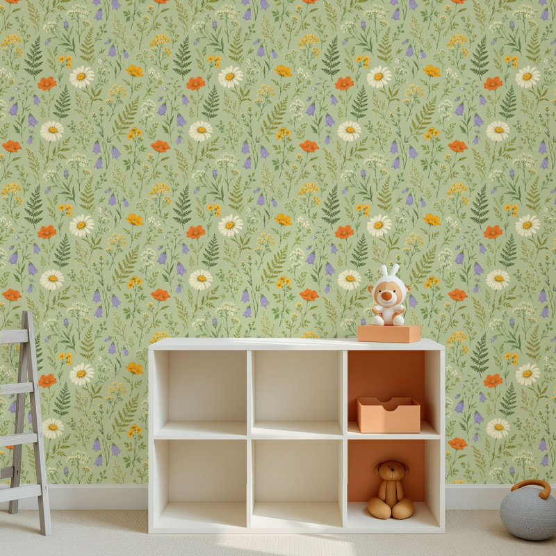 Papier peint adhésif peler et coller en PVC, revêtement mural auto-adhésif amovible avec motif de marguerites de verdure vibrantes, imperméable pour la décoration intérieure - Rouleau