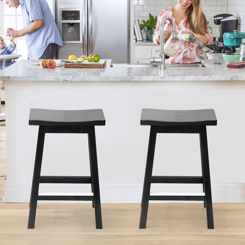 Jovanii Counter Stool with Solid Wood Frame, Black, Counter Stool (24” Seat Height)