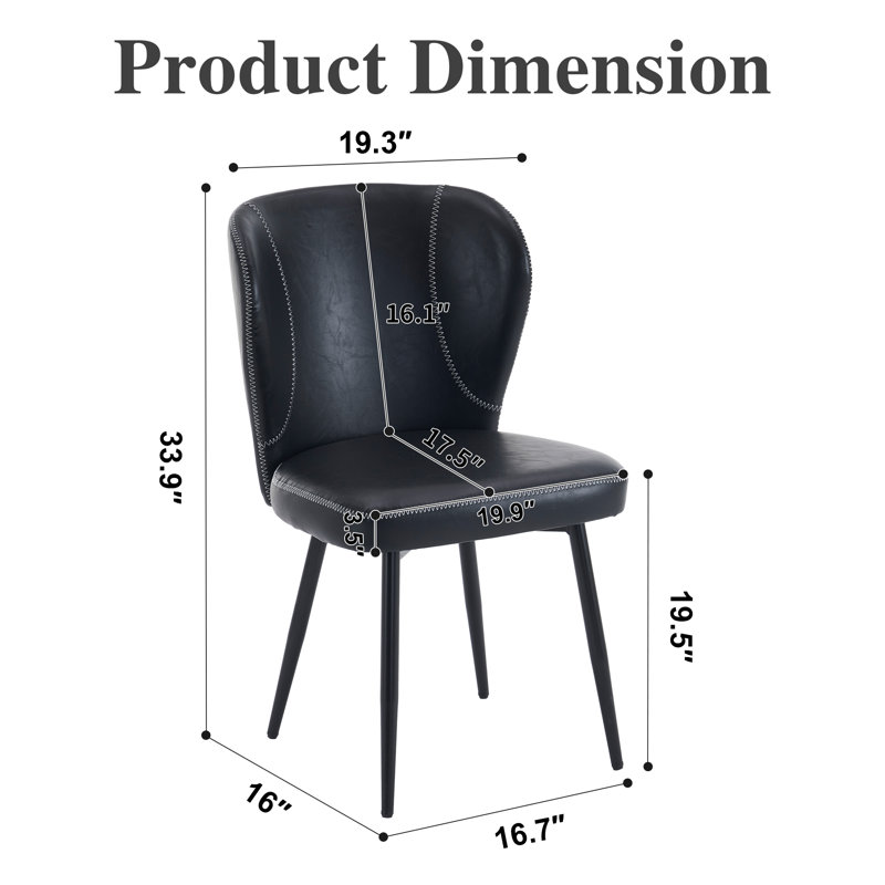 Chaise rembourrée en cuir moderne avec pieds en métal, Noir